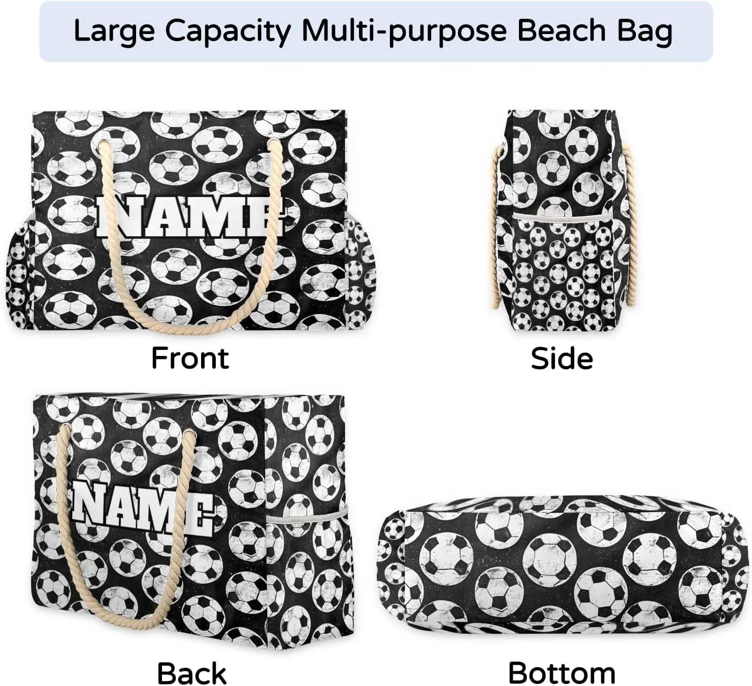 Personalized Beach Bag for Women, Large Beach Tote with Zipper, Waterproof Sandproof Pool Swim Bags