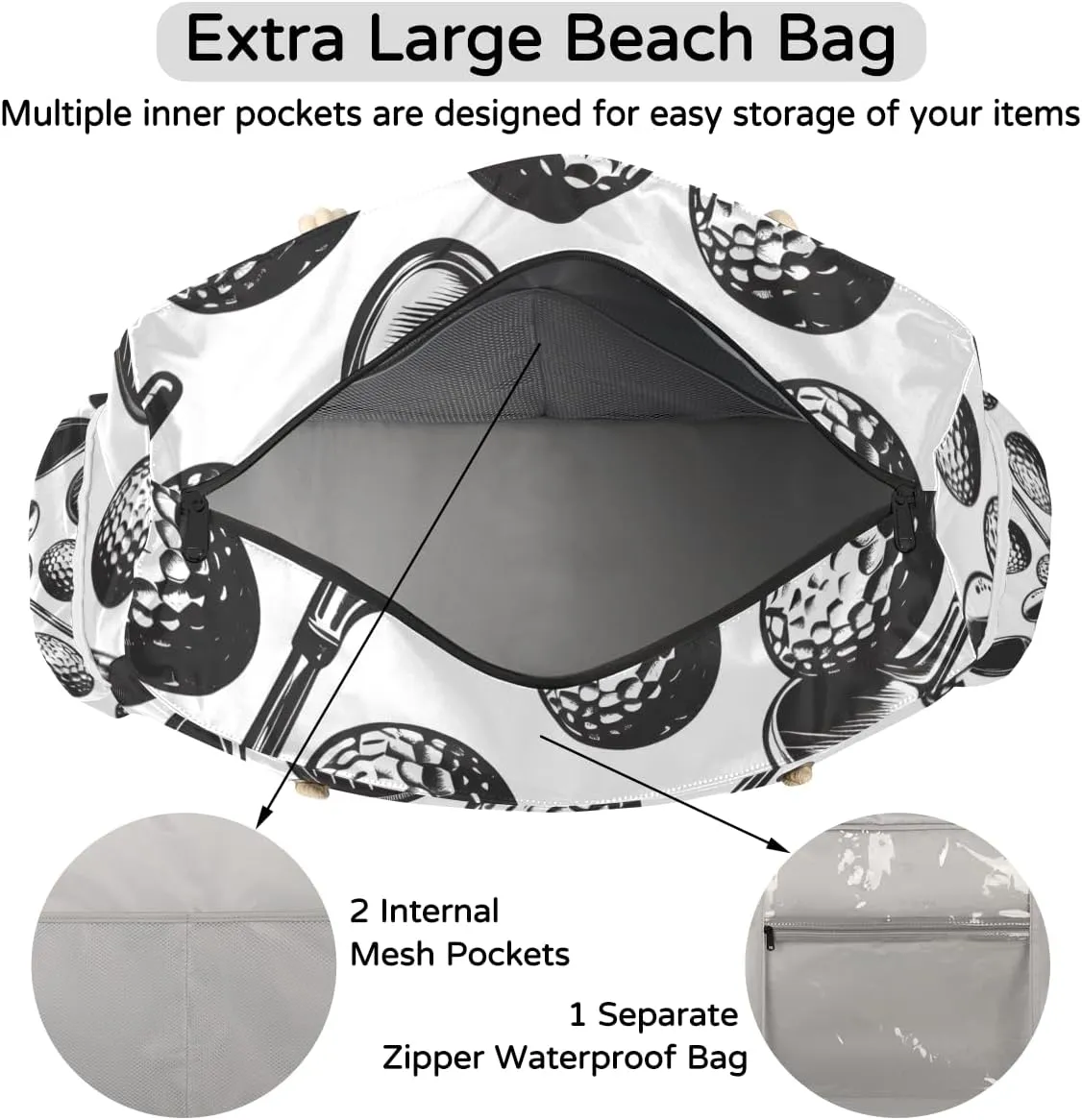 Personalized Beach Bag for Women, Large Beach Tote with Zipper, Waterproof Sandproof Pool Swim Bags
