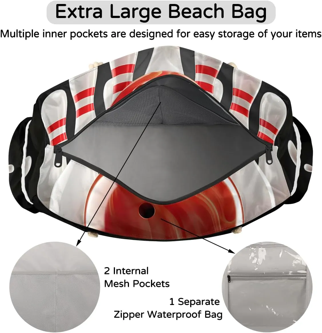 Personalized Beach Bag for Women, Large Beach Tote with Zipper, Waterproof Sandproof Pool Swim Bags
