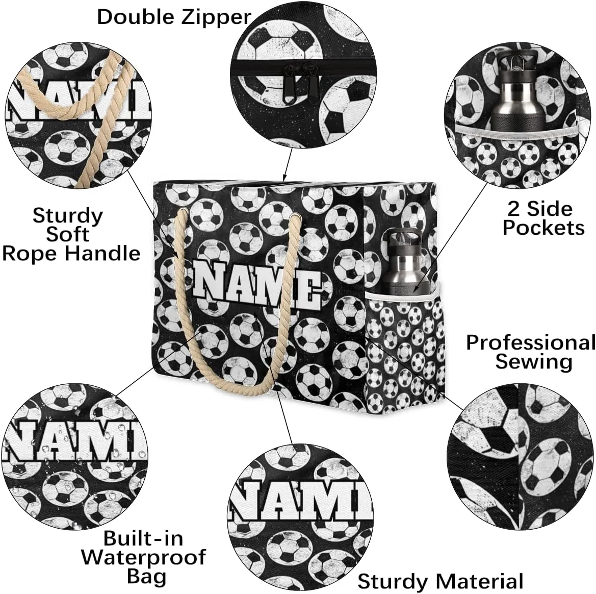 Personalized Beach Bag for Women, Large Beach Tote with Zipper, Waterproof Sandproof Pool Swim Bags