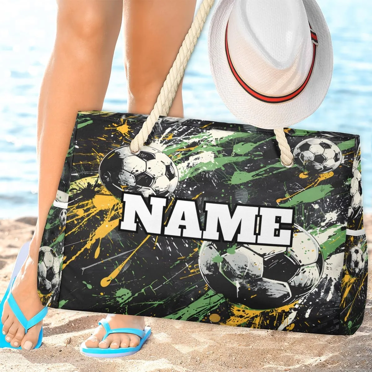 Personalized Beach Bag for Women, Large Beach Tote with Zipper, Waterproof Sandproof Pool Swim Bags