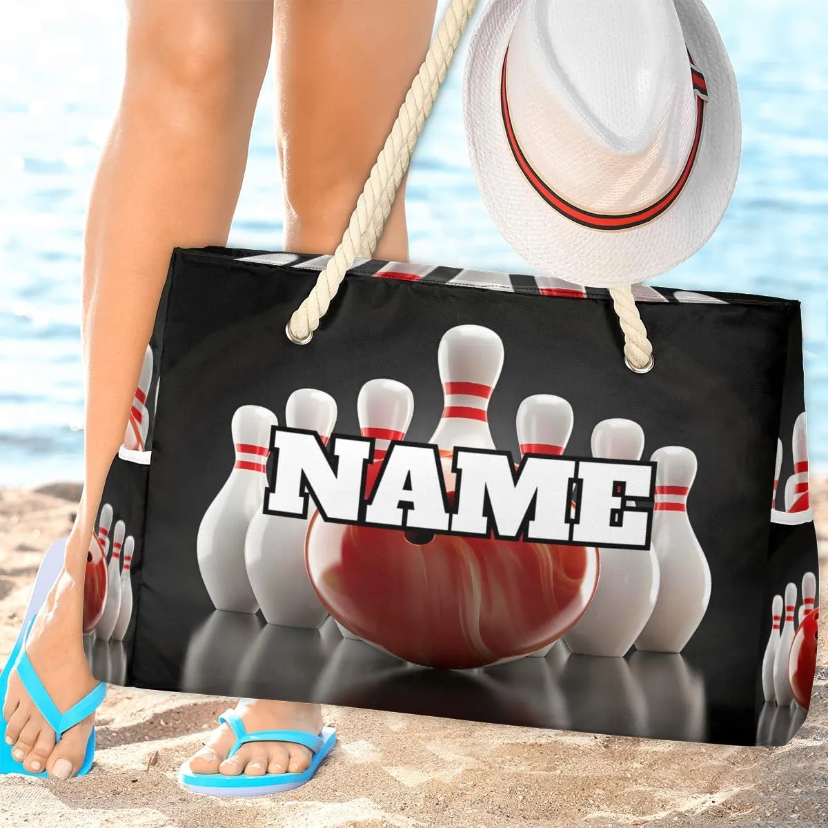 Personalized Beach Bag for Women, Large Beach Tote with Zipper, Waterproof Sandproof Pool Swim Bags