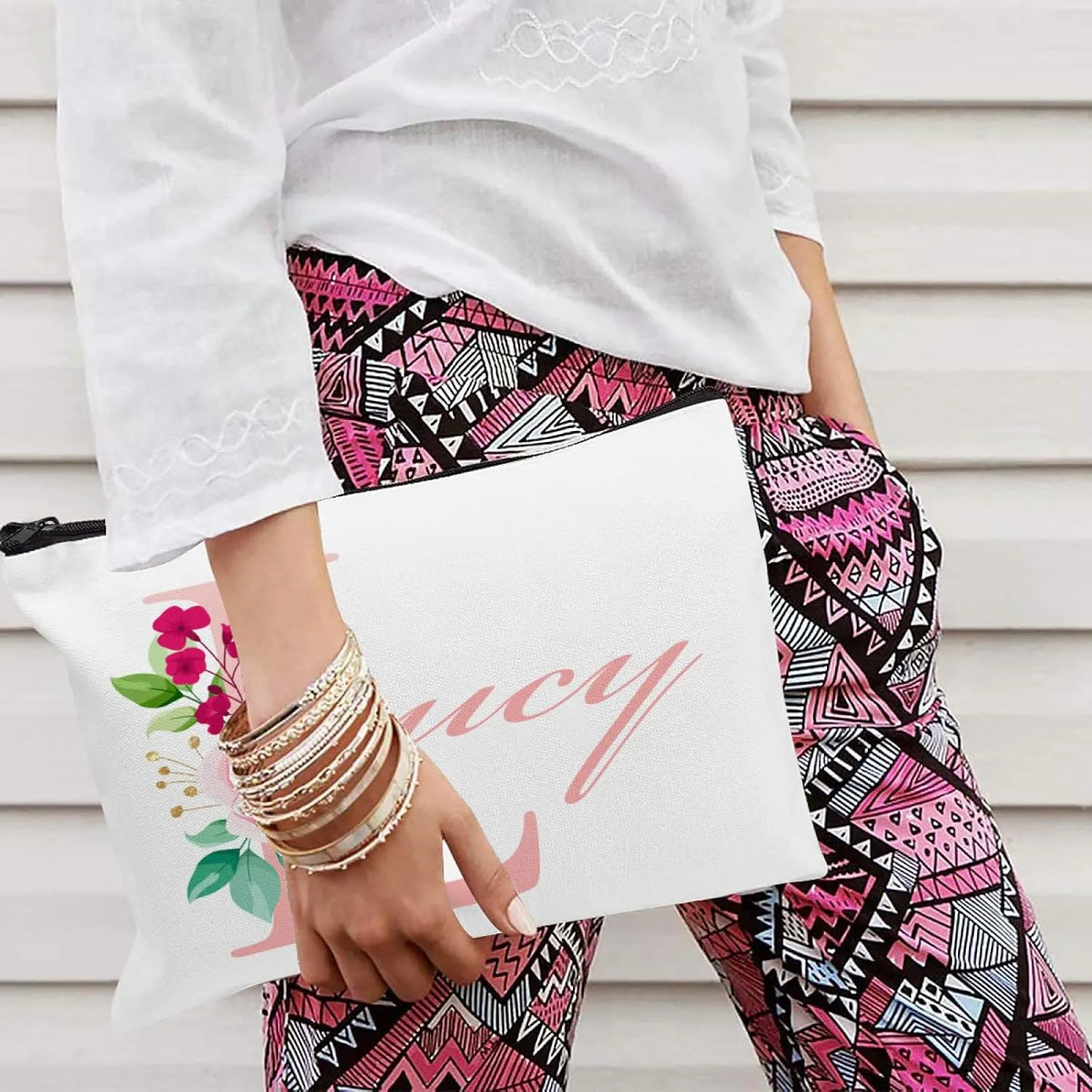 Personalized Cosmetic Bags Rose Monograms L Handy Bag Custom Name Makeup Bag Travel Bag Gifts Waterproof Storage Bag Decorate