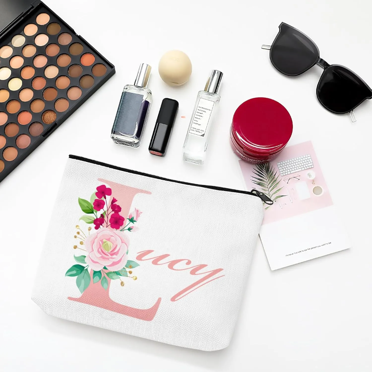 Personalized Cosmetic Bags Rose Monograms L Handy Bag Custom Name Makeup Bag Travel Bag Gifts Waterproof Storage Bag Decorate