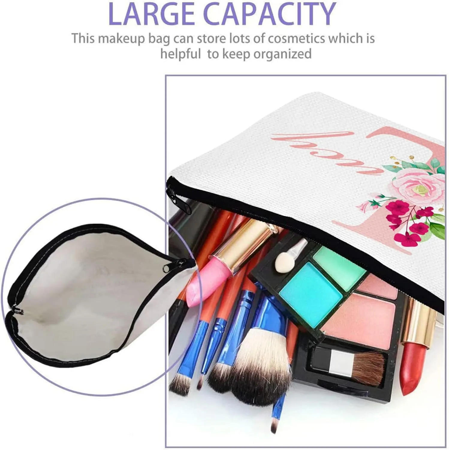 Personalized Cosmetic Bags Rose Monograms L Handy Bag Custom Name Makeup Bag Travel Bag Gifts Waterproof Storage Bag Decorate