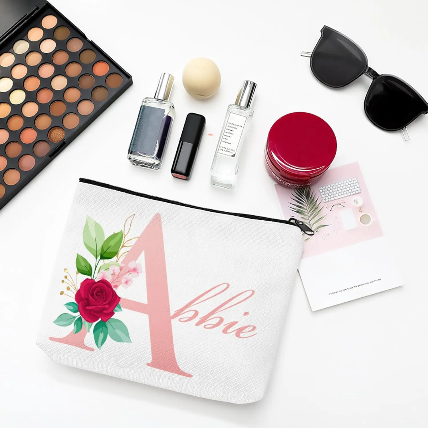 Personalized Toiletry Bag Flowers Initials A Handy Bag Custom Name Makeup Bag Travel Bag Gifts for Women Man in Perform Travel