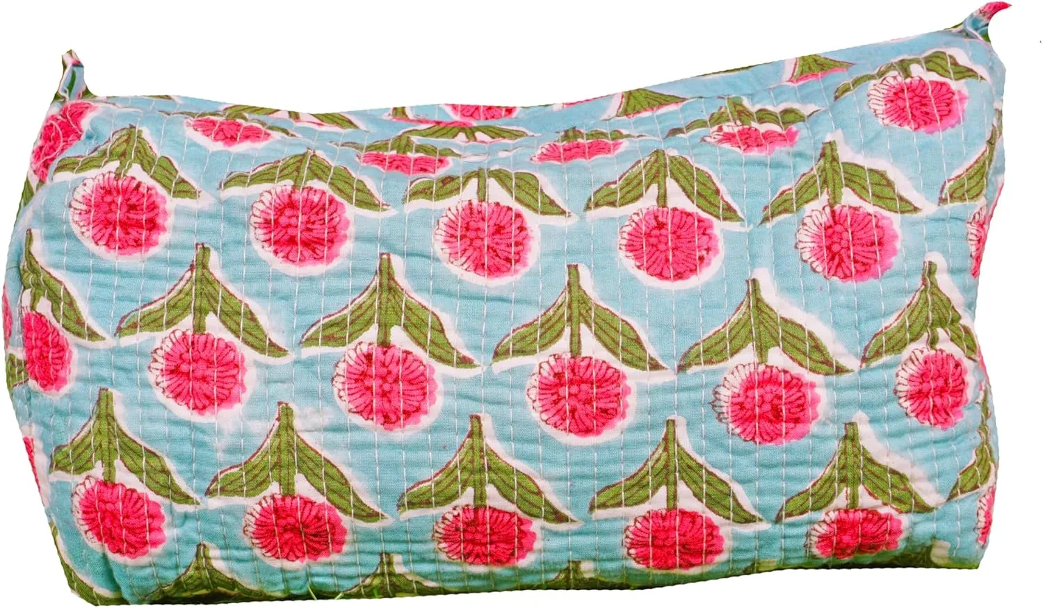 Pieces Indian Handmade Cotton Quilted Handmade Floral Hand Block Print Toiletry Bag,Cosmetic Pouch Bag Makeup Bag For Women (1, Sky Blue), 85485