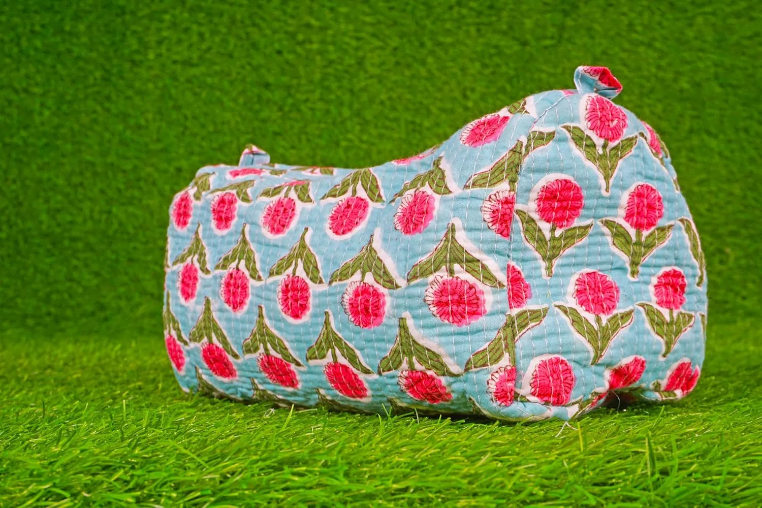 Pieces Indian Handmade Cotton Quilted Handmade Floral Hand Block Print Toiletry Bag,Cosmetic Pouch Bag Makeup Bag For Women (1, Sky Blue), 85485