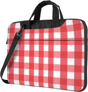 Pink And White Plaid Modern 13-15.6 Inch Laptop Bag For Man And Women, Computer Messenger Bag, Trendy Shoulder Strap Design