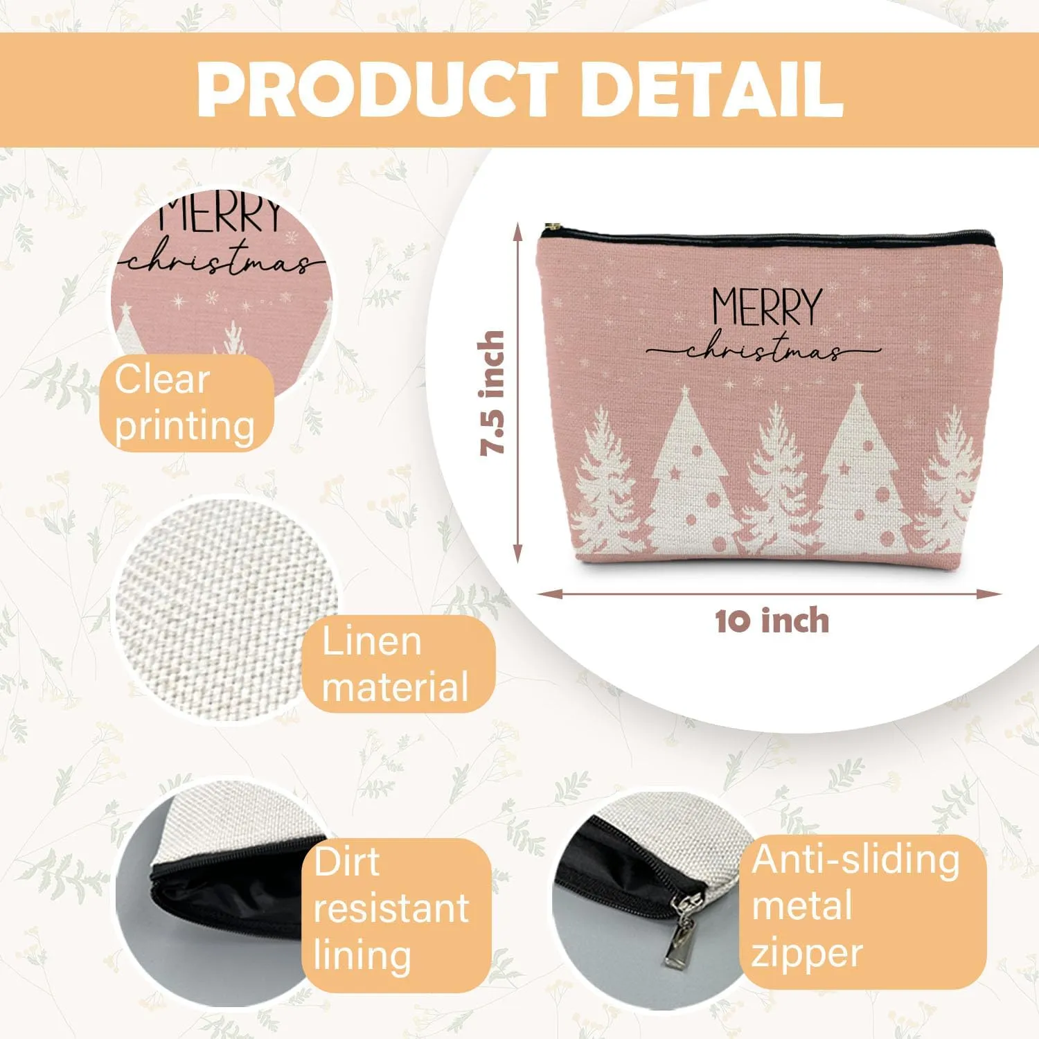 Pink Christmas Makeup Bag, Merry Christmas Let it Snow Cosmetic Bags for Women, Pink Christmas Gifts for Women Girls, Christmas Tree Zipper Pouch Makeup Pouch