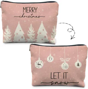 Pink Christmas Makeup Bag, Merry Christmas Let it Snow Cosmetic Bags for Women, Pink Christmas Gifts for Women Girls, Christmas Tree Zipper Pouch Makeup Pouch