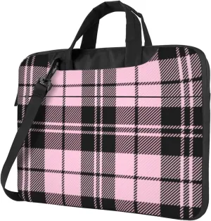 Pink Plaid Modern 13-15.6 Inch Laptop Bag For Man And Women, Computer Messenger Bag, Trendy Shoulder Strap Design