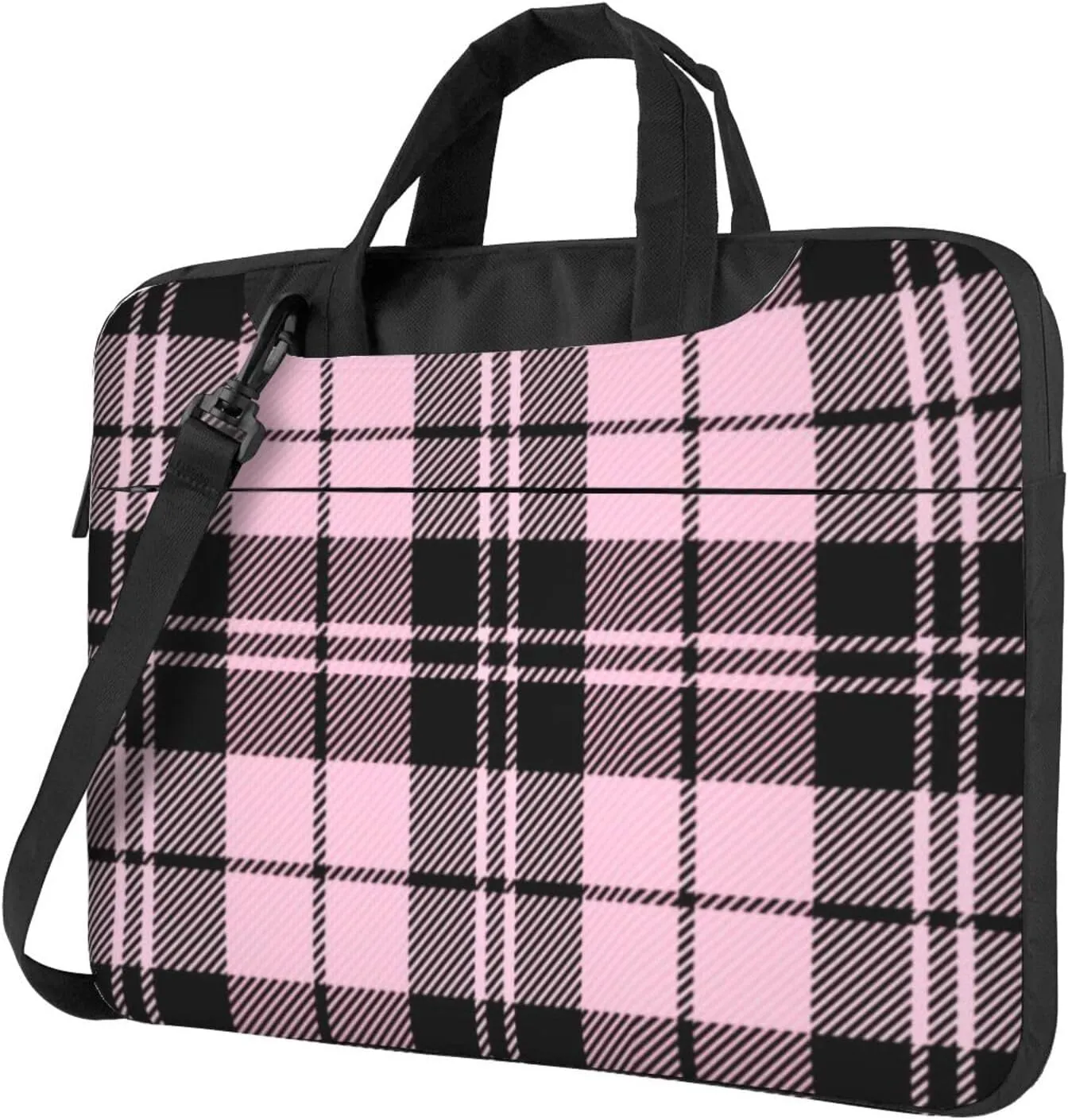Pink Plaid Modern 13-15.6 Inch Laptop Bag For Man And Women, Computer Messenger Bag, Trendy Shoulder Strap Design