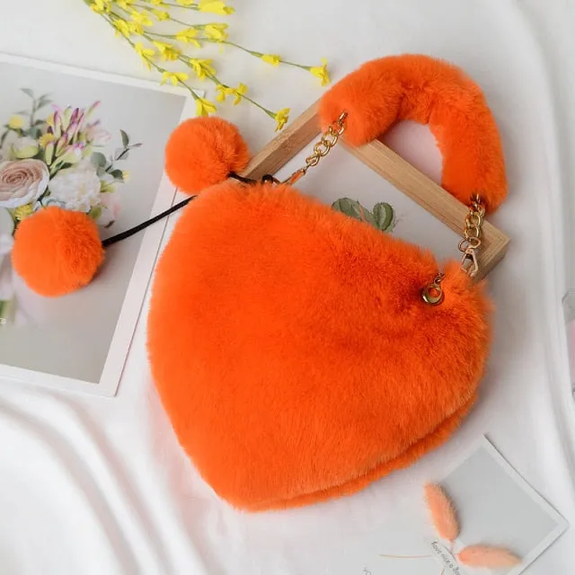 Plush Heart Shaped Clutch Bag
