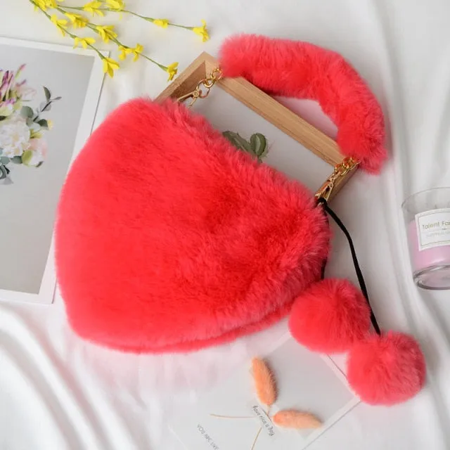 Plush Heart Shaped Clutch Bag