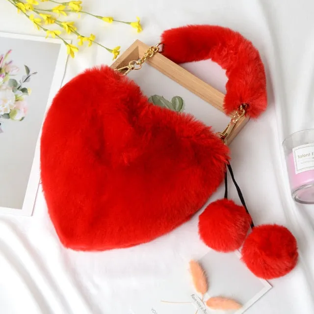 Plush Heart Shaped Clutch Bag