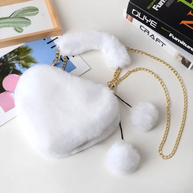 Plush Heart Shaped Clutch Bag