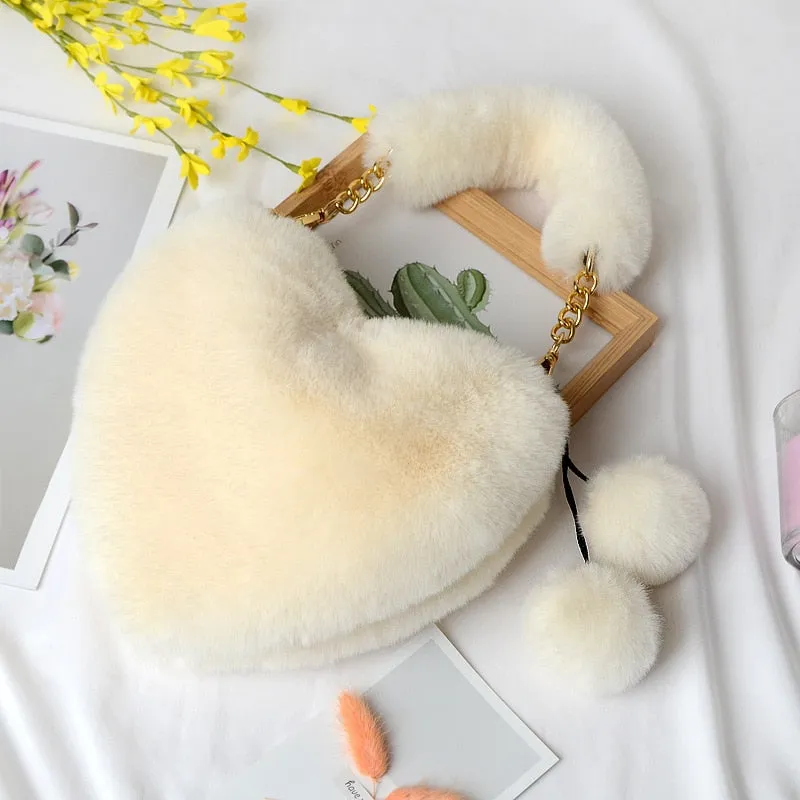 Plush Heart Shaped Clutch Bag