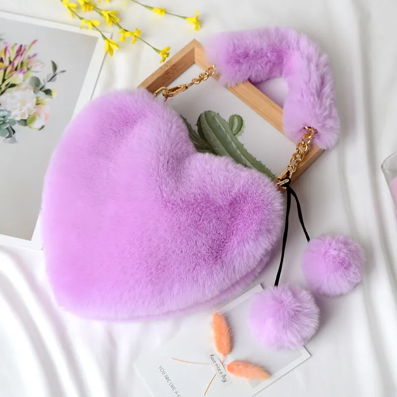 Plush Heart Shaped Clutch Bag