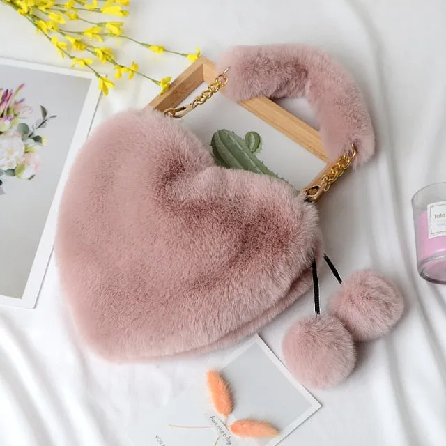 Plush Heart Shaped Clutch Bag