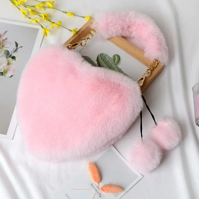 Plush Heart Shaped Clutch Bag
