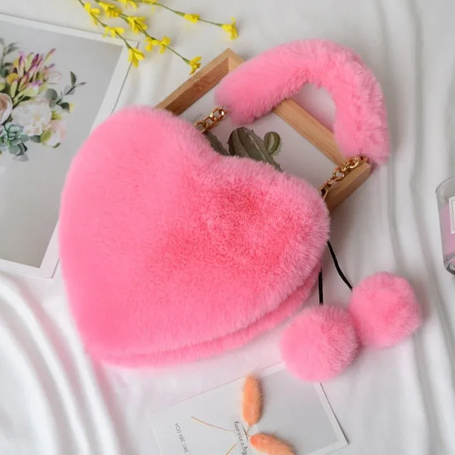 Plush Heart Shaped Clutch Bag