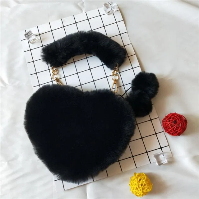 Plush Heart Shaped Clutch Bag
