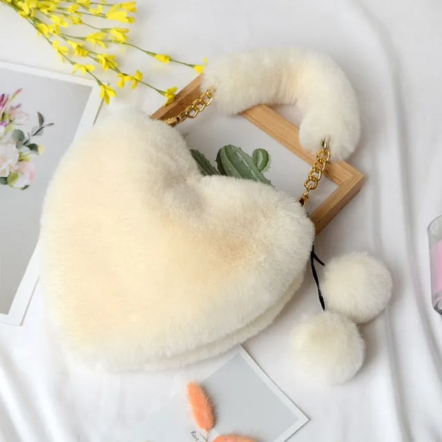 Plush Heart Shaped Clutch Bag