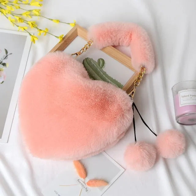 Plush Heart Shaped Clutch Bag