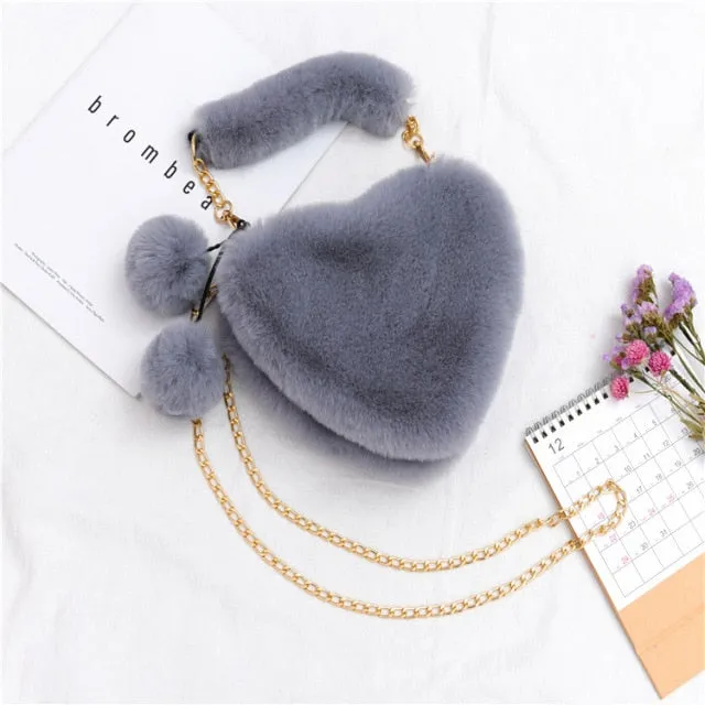 Plush Heart Shaped Clutch Bag