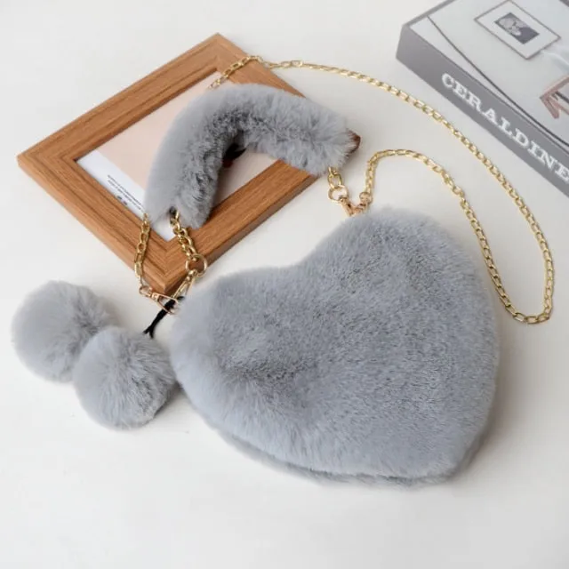 Plush Heart Shaped Clutch Bag