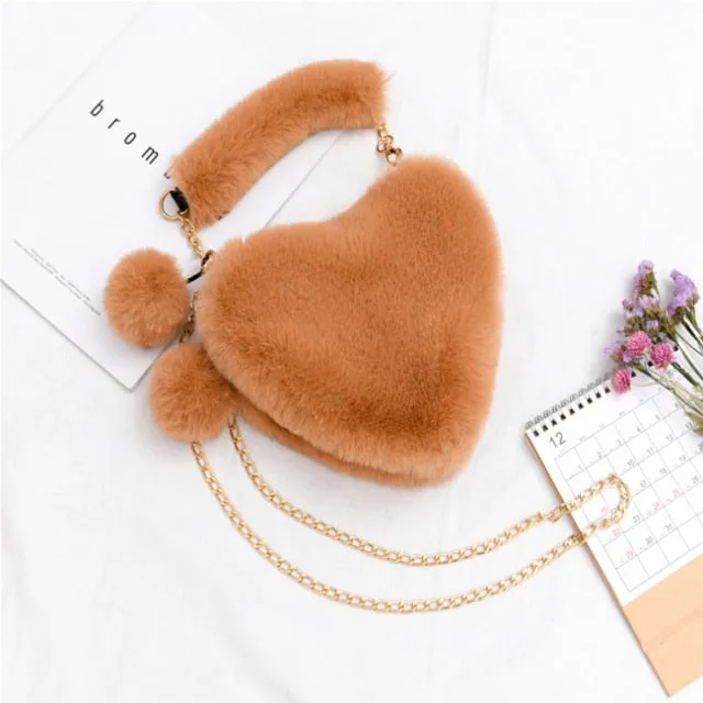 Plush Heart Shaped Clutch Bag