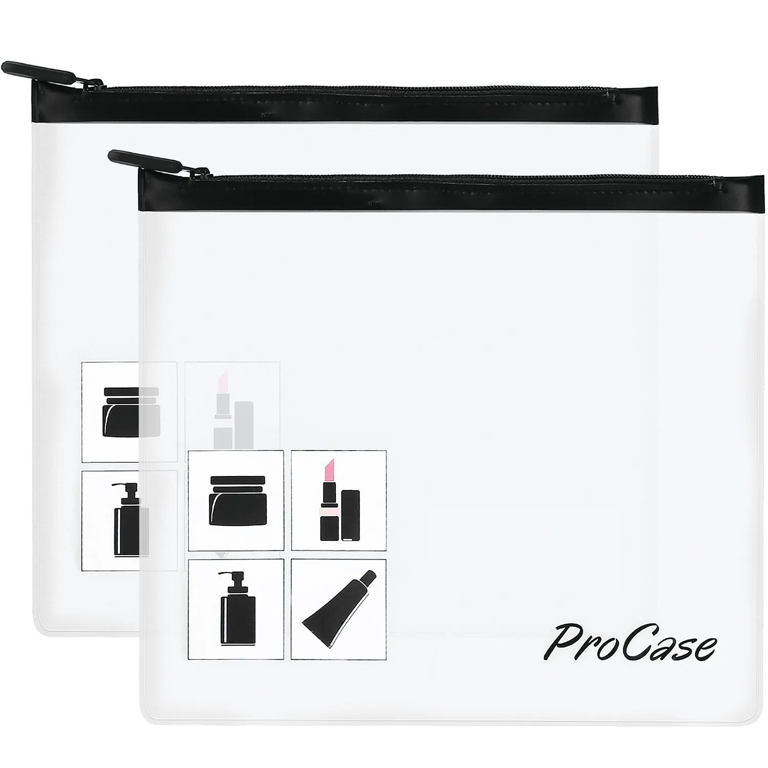 ProCase TSA Approved Fly Travel Toiletry Bag Makeup Pouch, Durable Quart-Size Carry-On Clear Small Handy Bag with Zipper for Liquids Bottles Tubes Cosmetics Container (2-Pack)