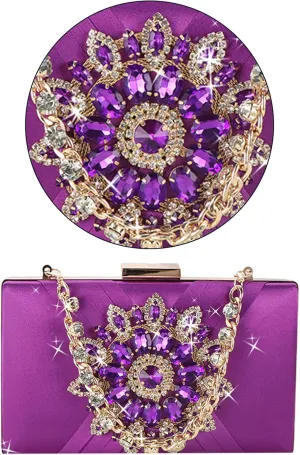 PURPLELILY Crossbody Shoulder Bag Sunflower Rhinestone Bag Evening Bag Wedding Party Clutch Cocktail Prom Handbag with Chain