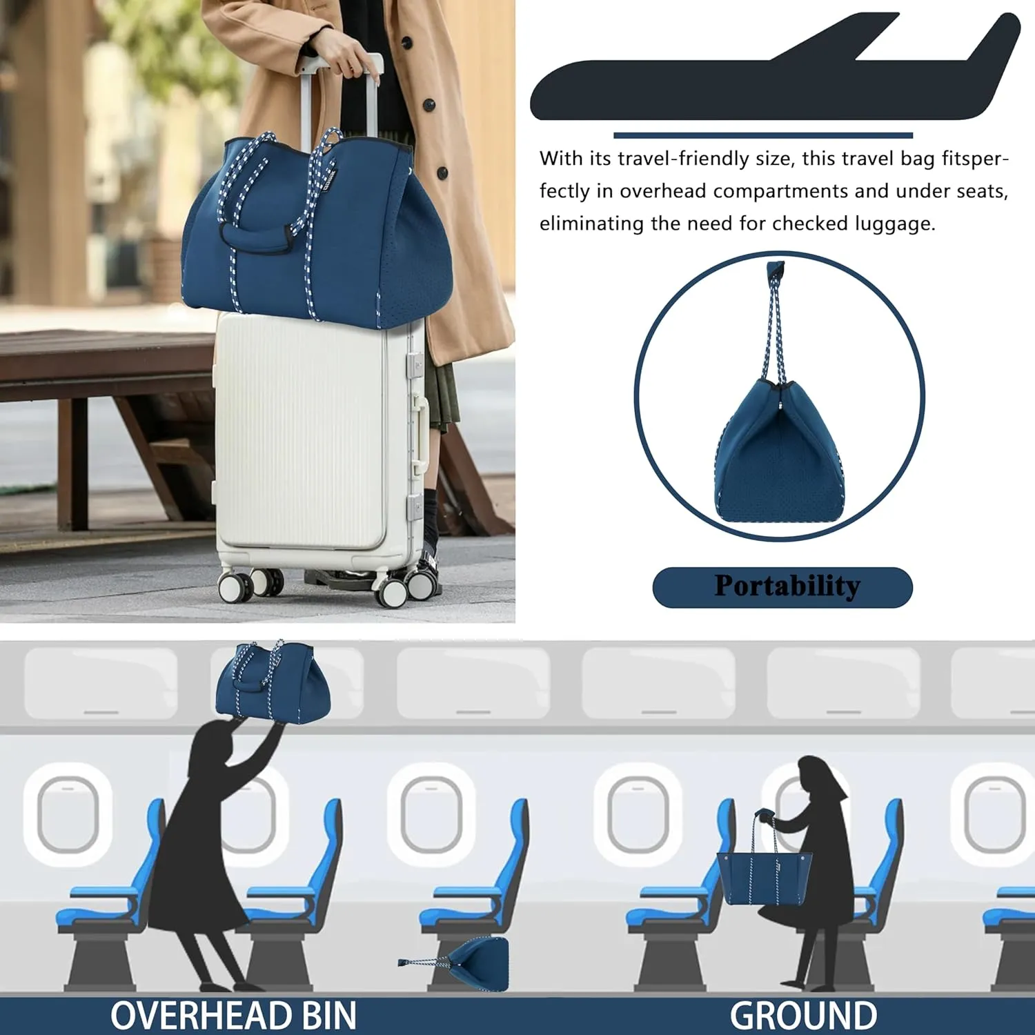 QOGiR Neoprene Multipurpose Beach Bag Tote with Inner Zipper Pocket    