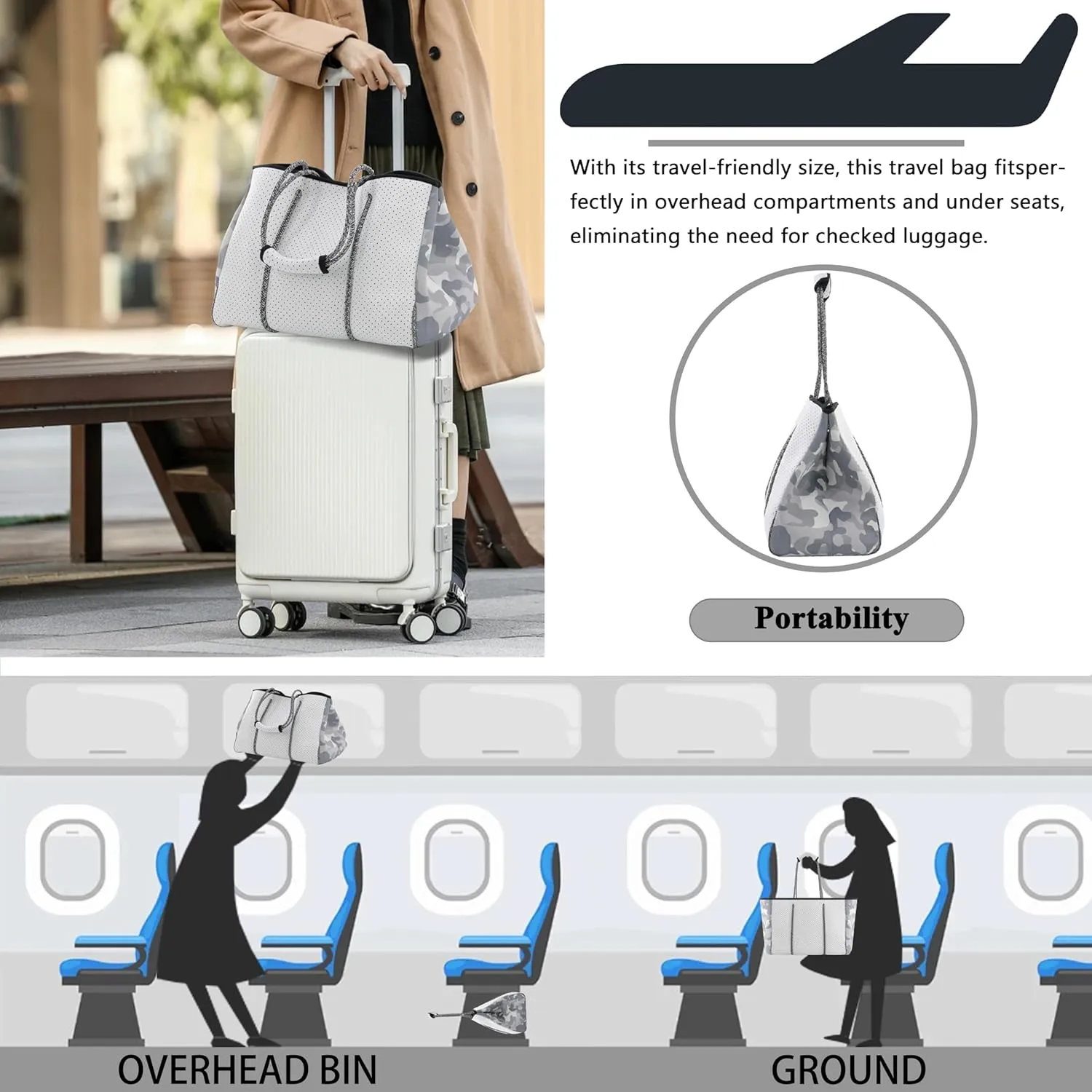 QOGiR Neoprene Multipurpose Beach Bag Tote with Inner Zipper Pocket    