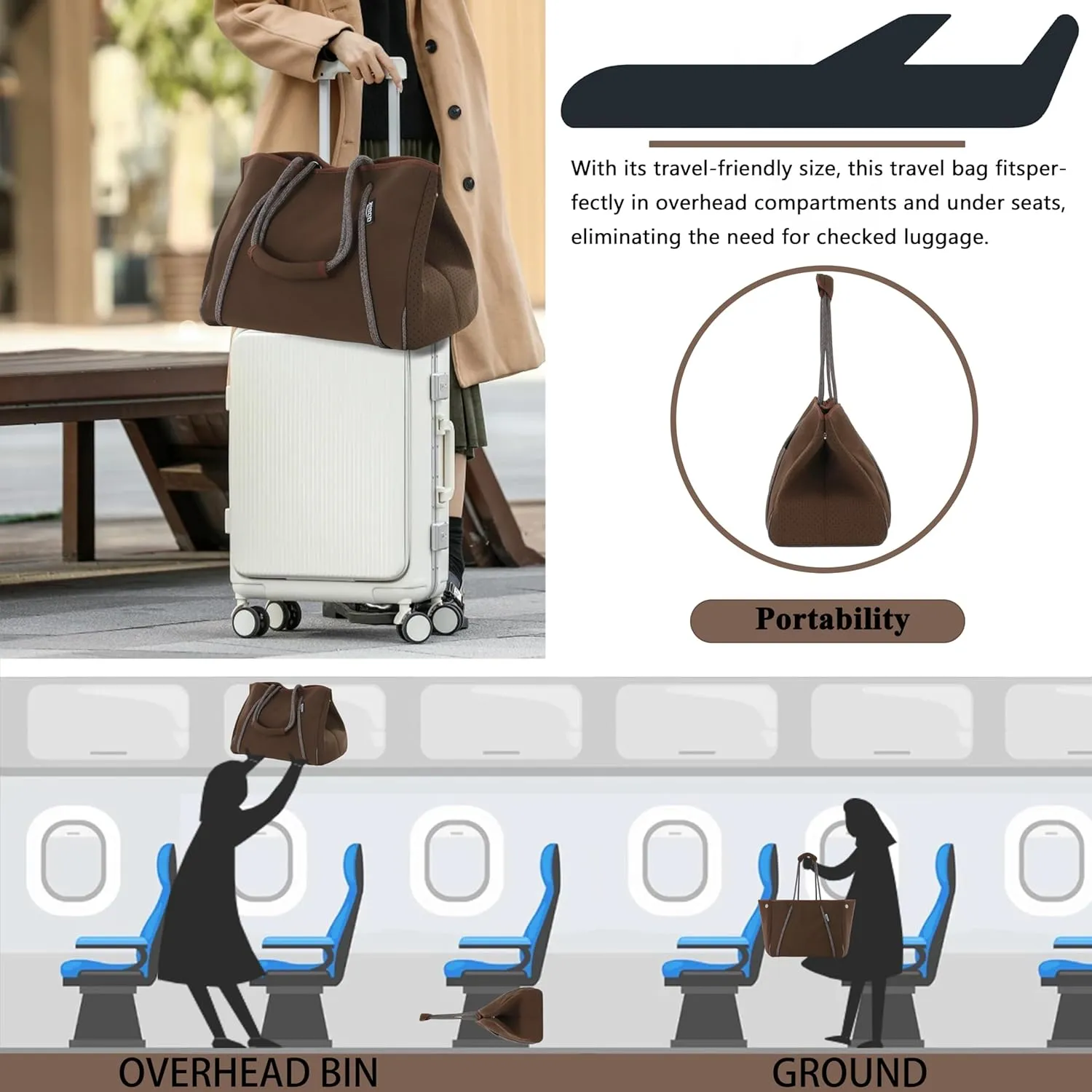 QOGiR Neoprene Multipurpose Beach Bag Tote with Inner Zipper Pocket    