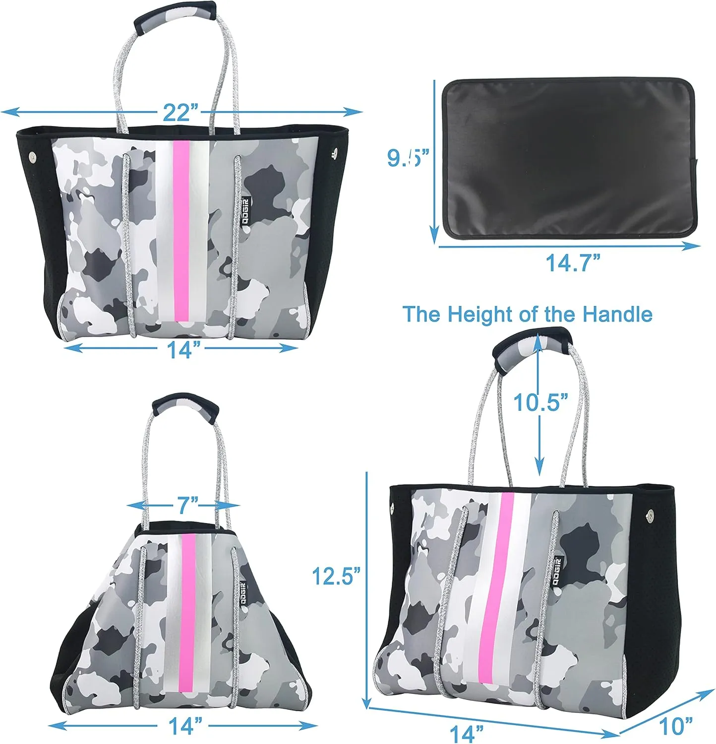 QOGiR Neoprene Multipurpose Beach Bag Tote with Inner Zipper Pocket    