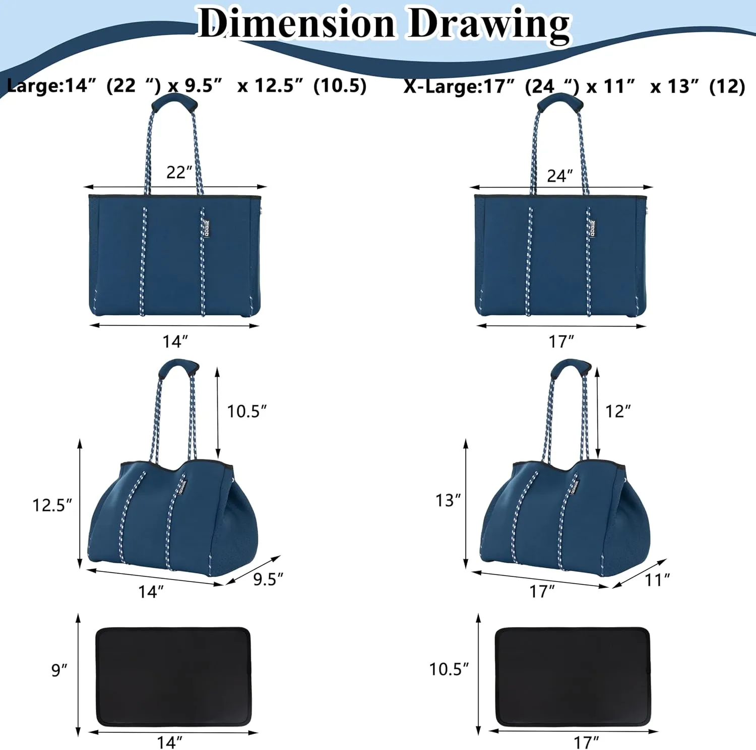 QOGiR Neoprene Multipurpose Beach Bag Tote with Inner Zipper Pocket    
