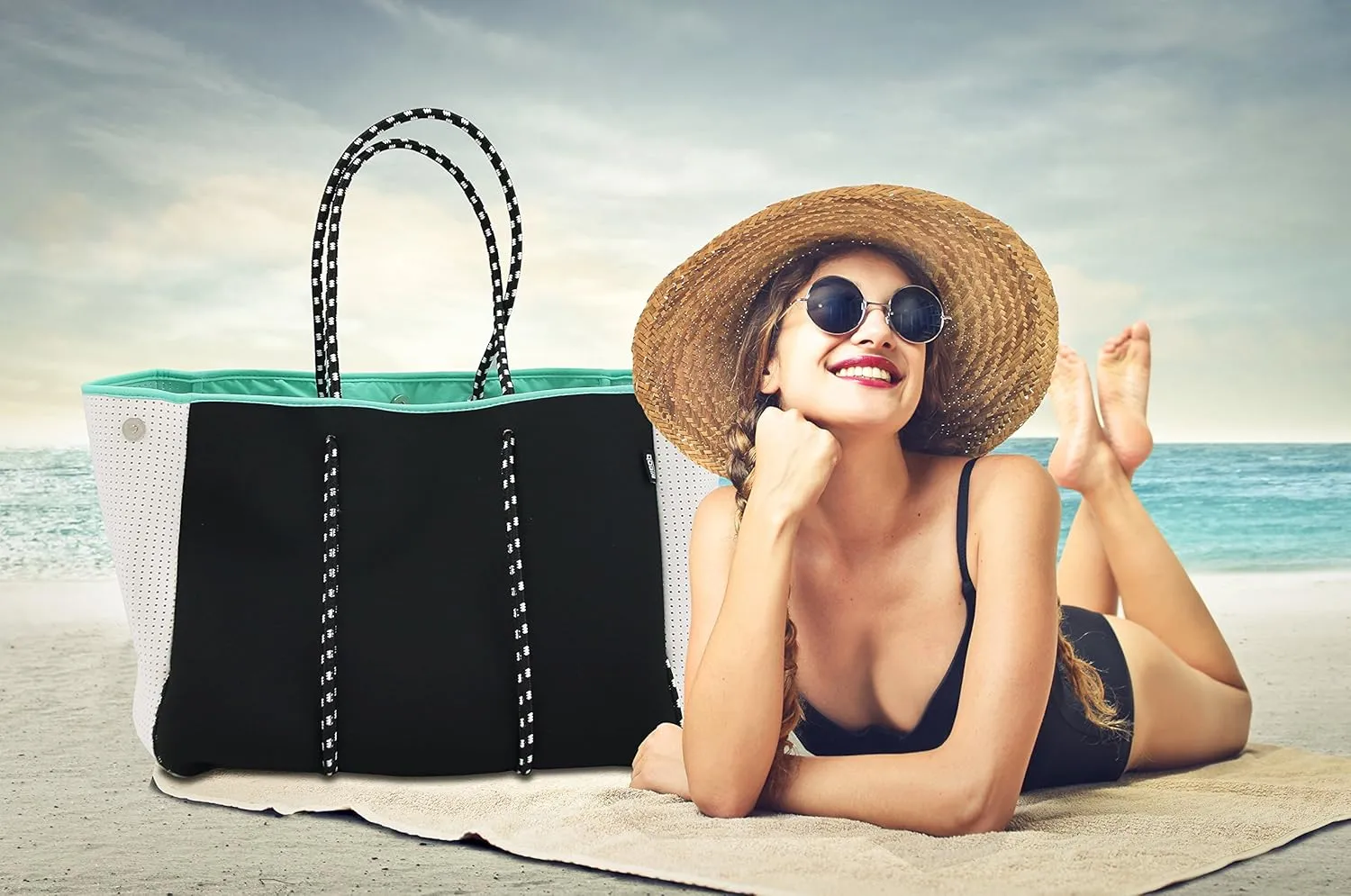 QOGiR Neoprene Multipurpose Beach Bag Tote with Inner Zipper Pocket    