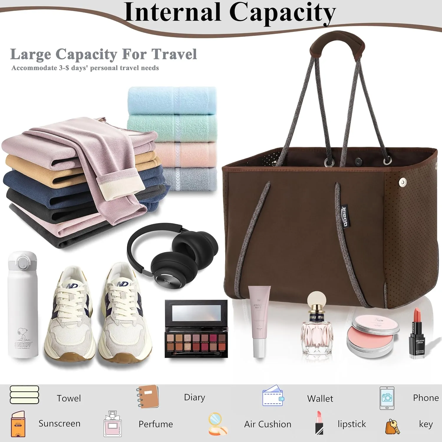 QOGiR Neoprene Multipurpose Beach Bag Tote with Inner Zipper Pocket    