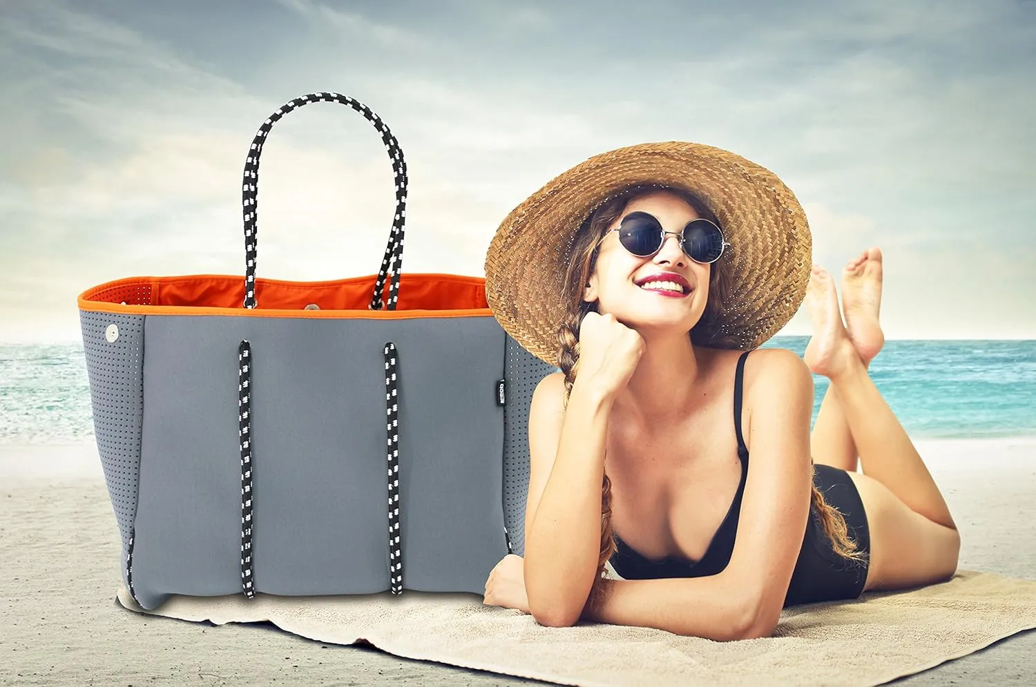 QOGiR Neoprene Multipurpose Beach Bag Tote with Inner Zipper Pocket    