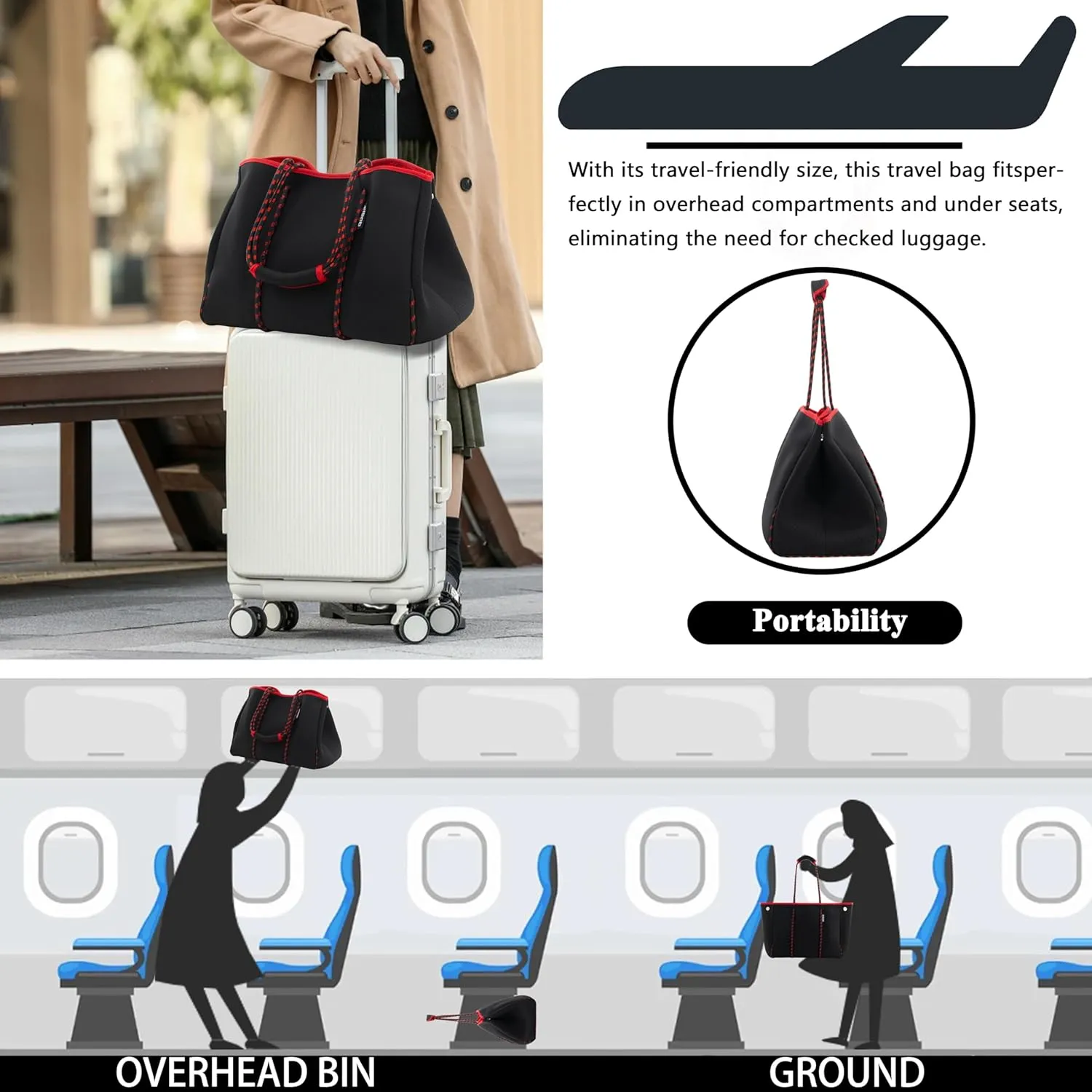 QOGiR Neoprene Multipurpose Beach Bag Tote with Inner Zipper Pocket    