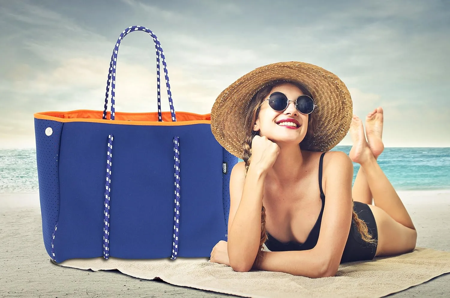 QOGiR Neoprene Multipurpose Beach Bag Tote with Inner Zipper Pocket    
