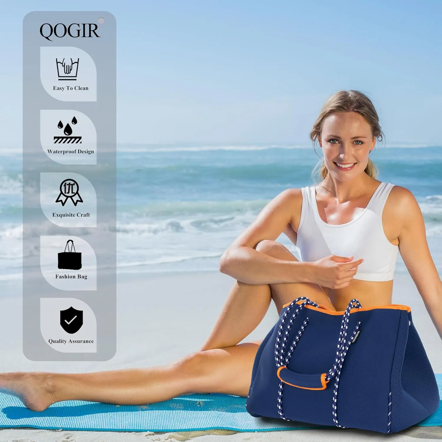 QOGiR Neoprene Multipurpose Beach Bag Tote with Inner Zipper Pocket    