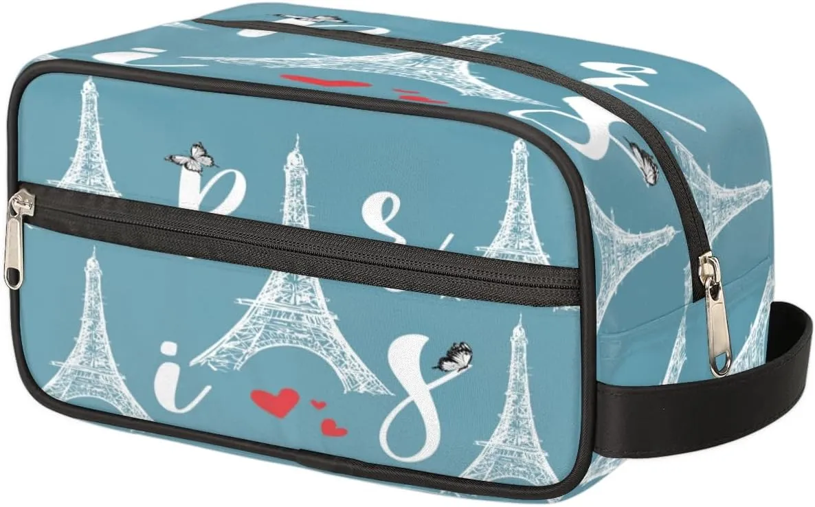 QsirBC Modern Eiffel Tower Design Toiletry Bag for Men Travel Makeup Organizer Mens Shaving Kit Bag Traveling Cosmetic Bags for Toiletries Accessories
