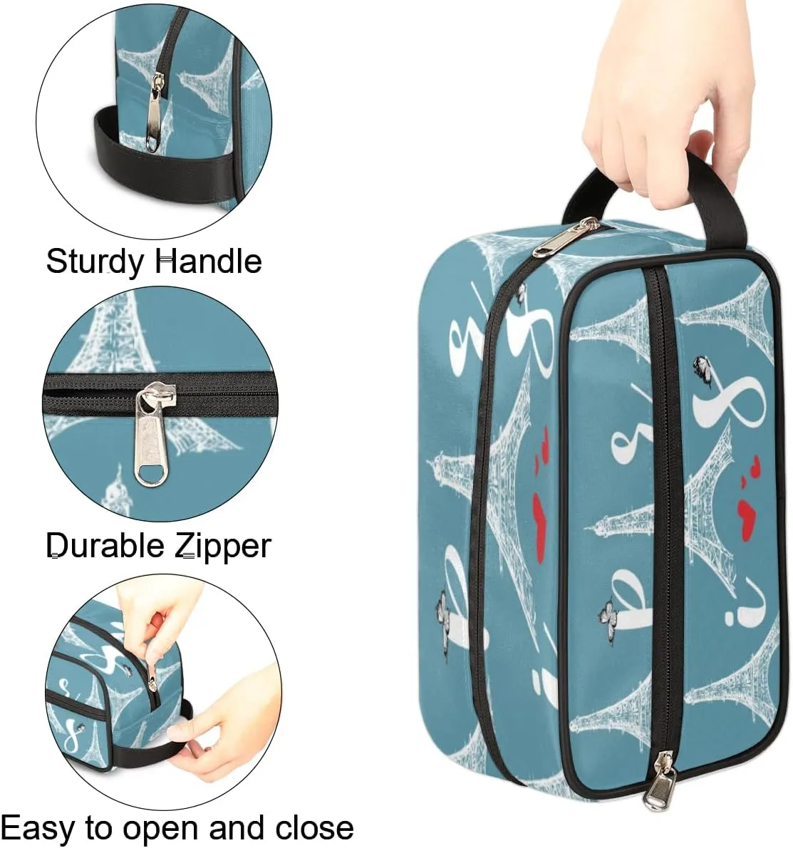 QsirBC Modern Eiffel Tower Design Toiletry Bag for Men Travel Makeup Organizer Mens Shaving Kit Bag Traveling Cosmetic Bags for Toiletries Accessories