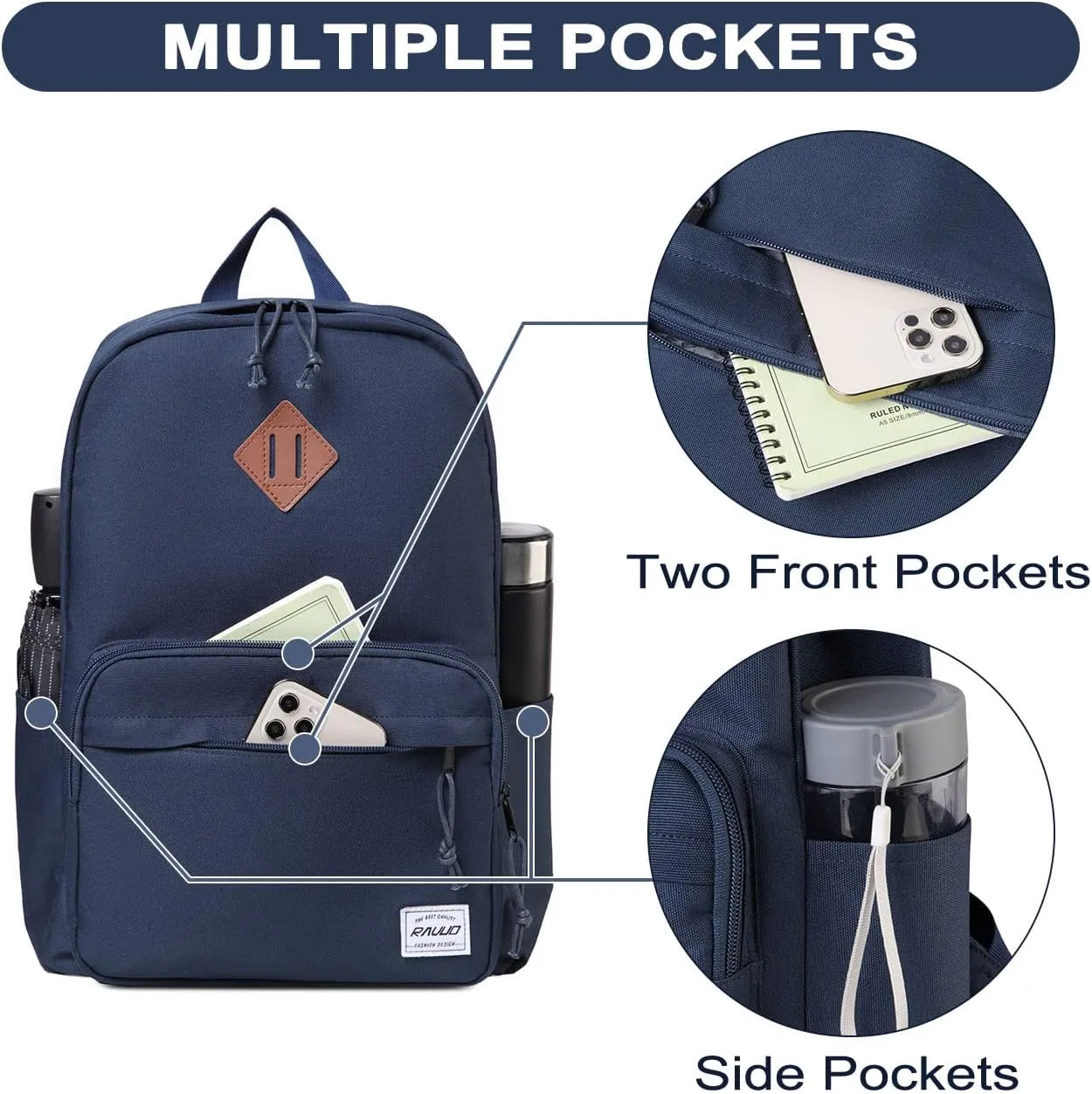 RAVUO School Backpack, Lightweight Classic Bookbag Casual Daypack for Men Women