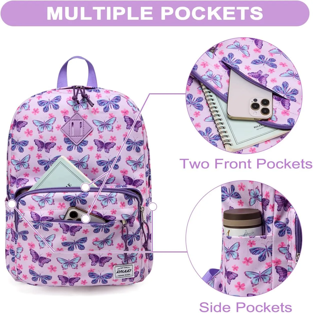 RAVUO School Backpack, Lightweight Classic Bookbag Casual Daypack for Men Women