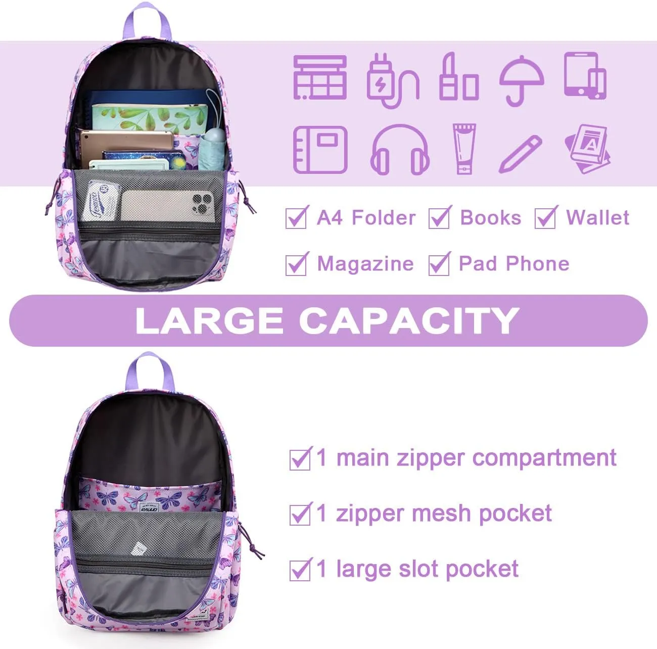 RAVUO School Backpack, Lightweight Classic Bookbag Casual Daypack for Men Women